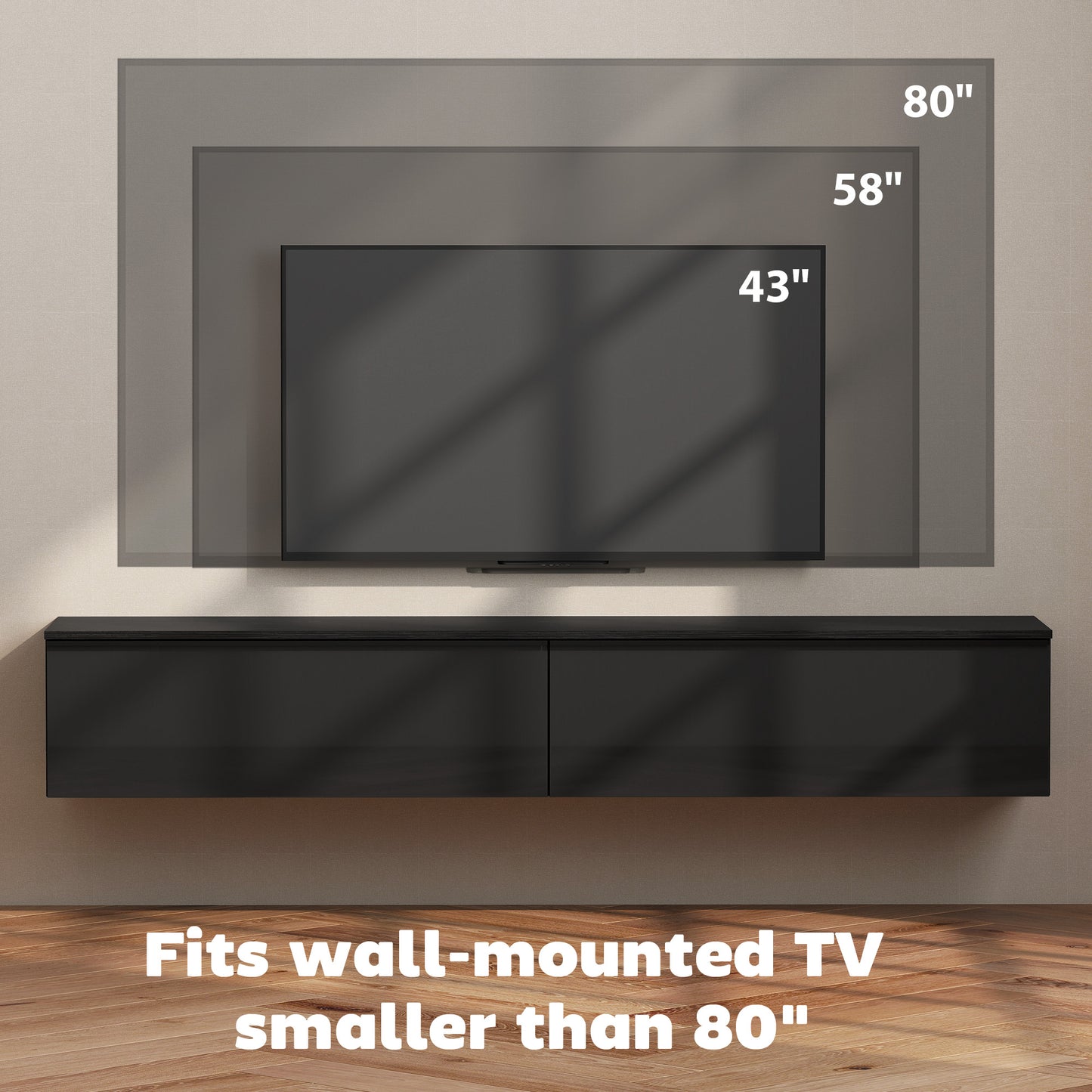 Wall Mounted TV Stand, Floating TV Cabinet with Storage, for TVs up to 70", High Gloss Effect, Black