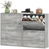 Shoe Storage Cabinet with 4 Flip Drawers, Narrow and Slim, 12-20 Pair of Shoes Organizer for Hallway, Entryway, Grey