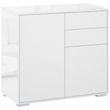 High Gloss Buffet Sideboard with 2 Drawers, 2 Doors and Adjustable Shelf, Kitchen Storage Cabinet with Push Open Design, White