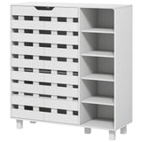 Shoe Cabinet, 21 Pair Shoe Storage Cabinet Organizer with 5-tier Double Door Cupboard and 5-tier Open Shelves, White