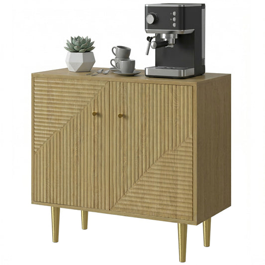 Sideboard with Adjustable Shelf, Buffet Cabinet with 2 Doors and Gold Steel Legs for Dining Room, Oak
