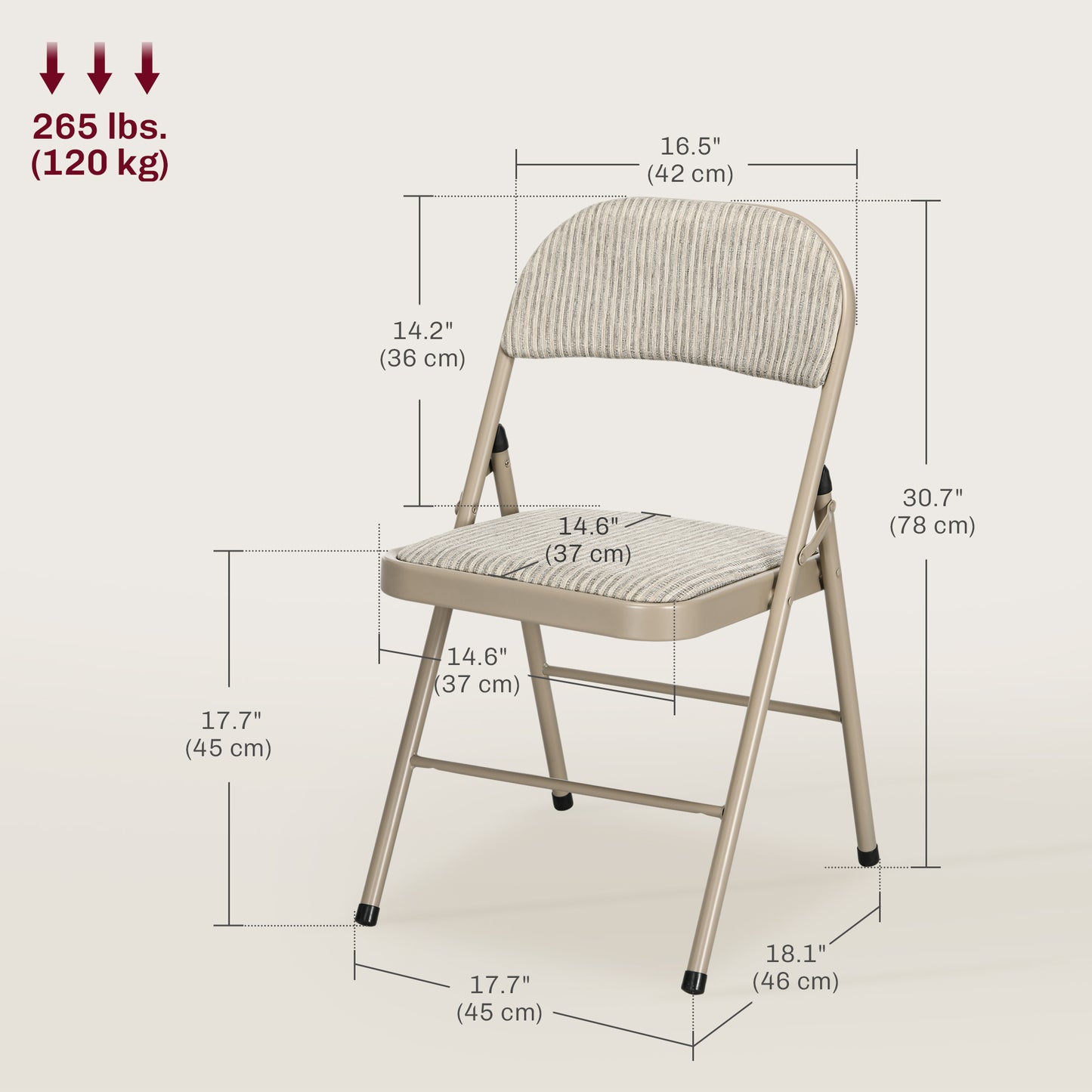 Set of 6 Metal Foldable Chairs, Faux Linen Padded Folding Chairs with Cushion Seat and Open Back for Indoor, Beige