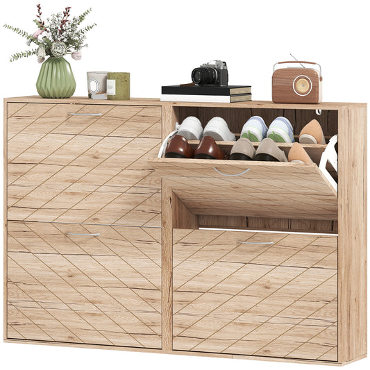 Shoe Storage Cabinet with 4 Flip Drawers, Narrow and Slim, 12-20 Pair of Shoes Organizer for Hallway, Entryway, Oak