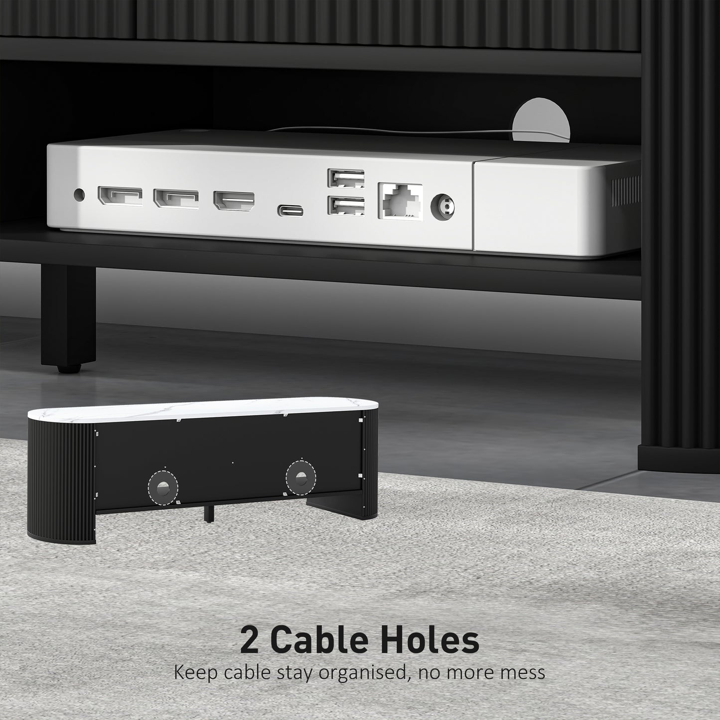 TV Stand, Modern TV Table with Marble-Effect Top, 3 Drawers and 2 Open Shelves for 32-65 Inch Television, Black