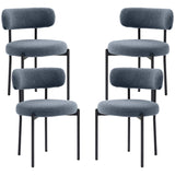 4 Pieces Kitchen Chairs, Modern Dining Chairs w/ Berber Fleece Upholstery and Steel Legs for Living Room, Grey