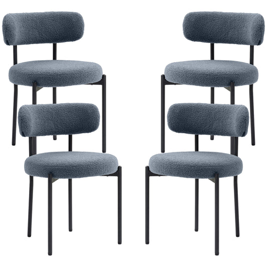 4 Pieces Kitchen Chairs, Modern Dining Chairs w/ Berber Fleece Upholstery and Steel Legs for Living Room, Grey