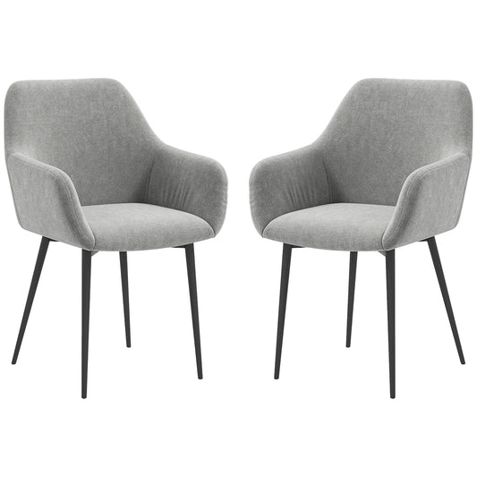 Dining Chairs Set of 2, Velvet-look Fabric Upholstered Kitchen Chairs with Backrest, Armrests and Steel Legs, Dark Grey