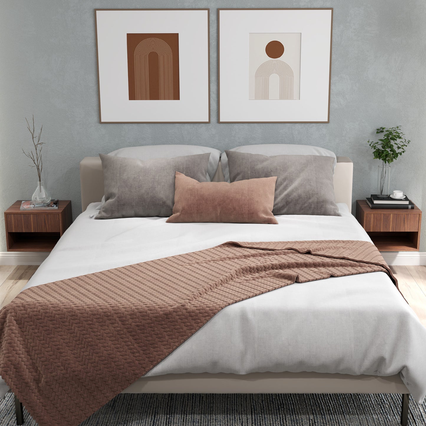 Floating Nightstand Set of 2, Wall Mounted Bedside Table with Drawer for Bedroom, Brown