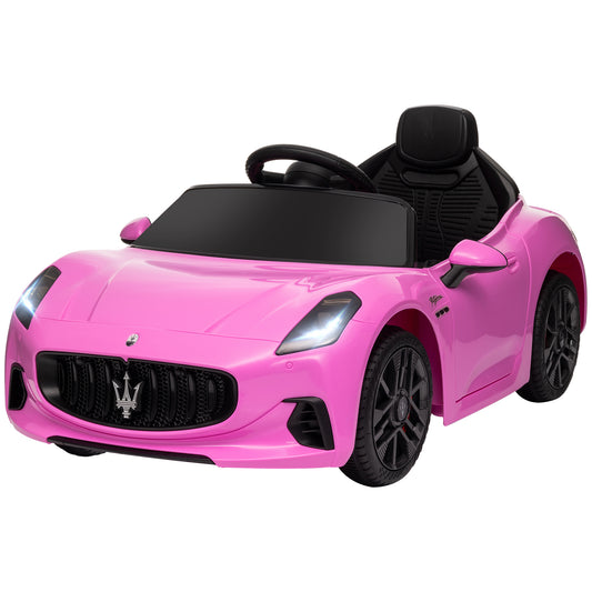 Qaba 12V Maserati Gran Turismo Licensed Kids Electric Car w/ Remote Control, Soft Start, LED Lights, Music, Horn, MP3, Pink