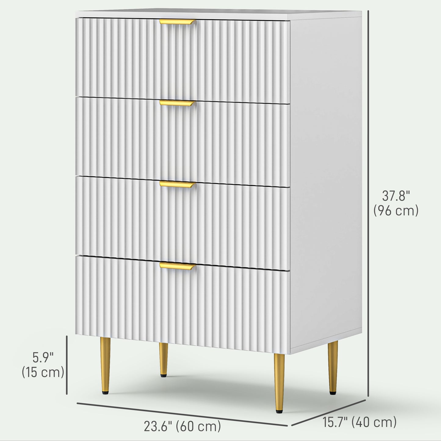 Modern Chest of Drawers 4 Drawer Dresser for Bedroom with Gold Legs and Handles, White