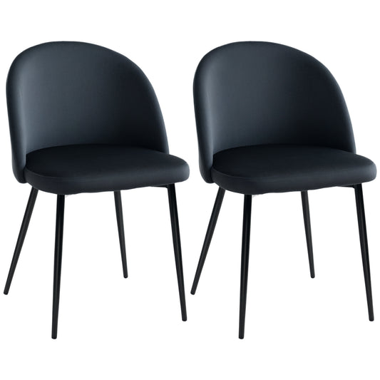 Set of 2 Mid-Back Dining Chair, Mid-Back Velvet-touch Upholstery Kitchen Chair for Living Room Dining Room, Black