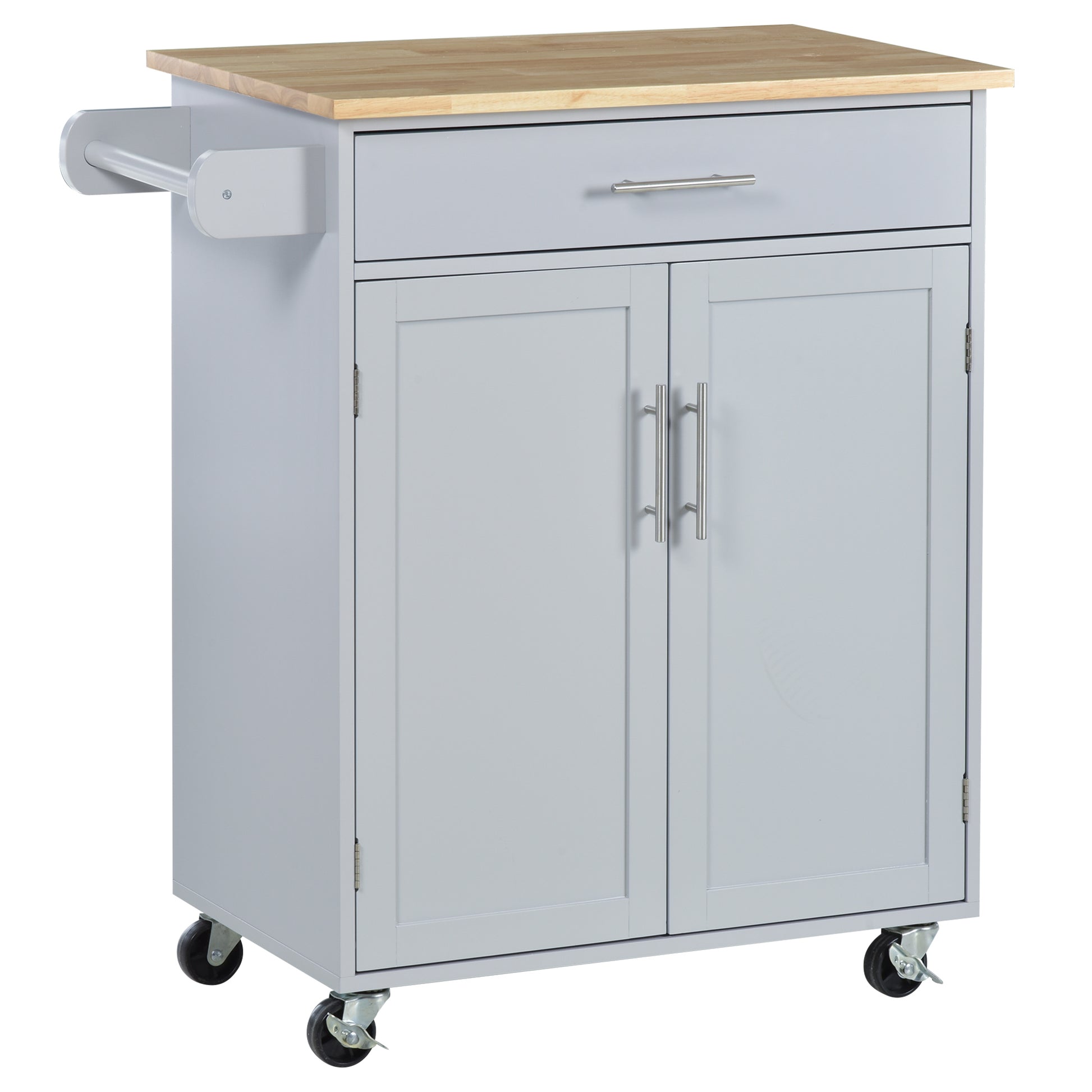 Rolling Kitchen Island Cart with Wood Top, Enough Storage Drawer Space with Towel Bar Rack Shelves, Portable Kitchen Utility Serving Cart Trolley on Wheels (Grey)
