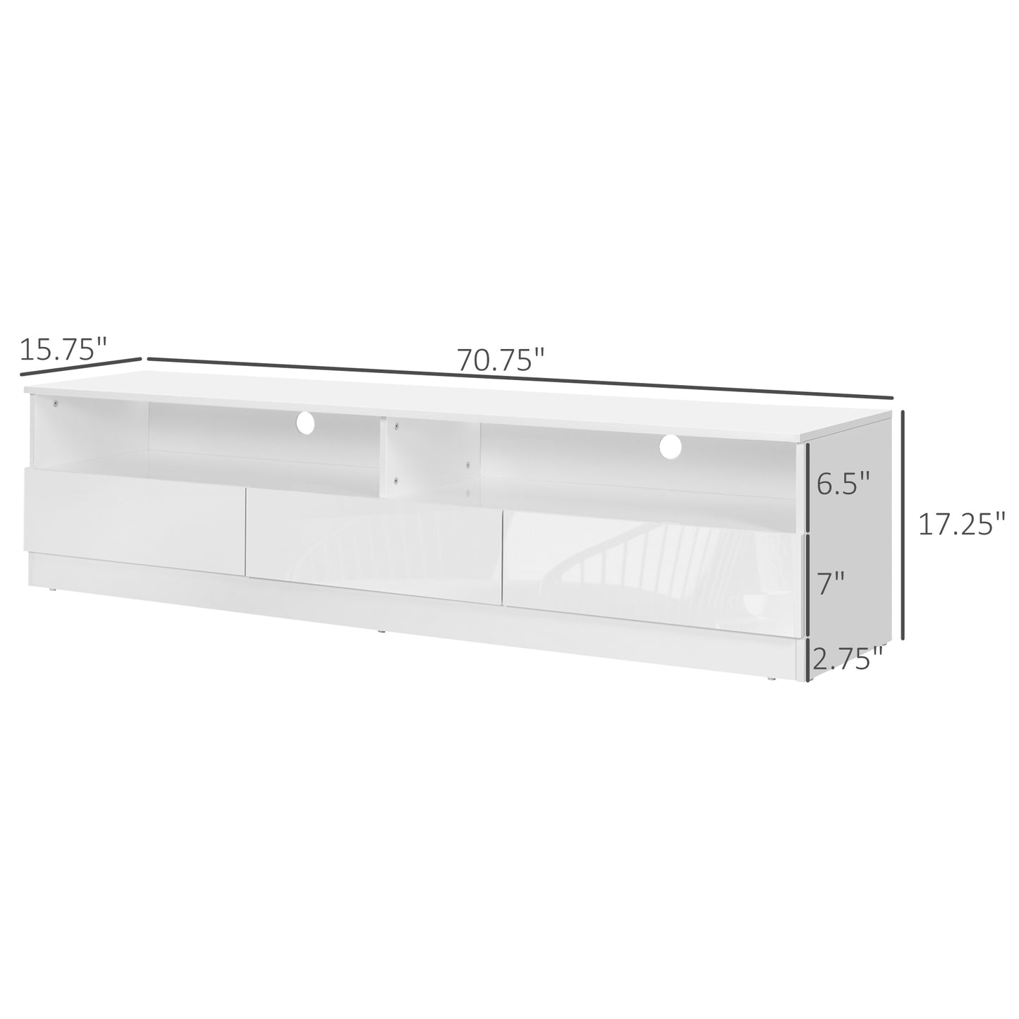 LED Lighted TV Stand for TVs up to 75", Modern TV Cabinet with Storage Drawers for Living Room, High Gloss White