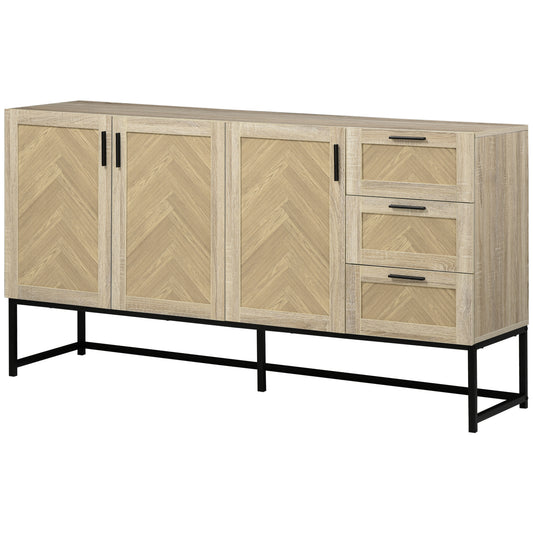 Buffet Cabinet, Coffee Bar Cabinet with Drawers and Adjustable Shelves, Oak