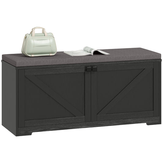 Shoe Storage Bench with Padded Seat, Entryway Bench Holds up to 352 lb, Shoe Organizer, 8 Pairs, Black Wood Grain