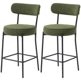 Set of 2 Barstools, Upholstered Corduroy Bar Stools with Backrest, Footrest for Kitchen Island, Dining Room, Green