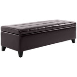 Storage Ottoman Bench, Foot Rest with Solid Wood Legs, 51 Inches PU Leather Storage Chest for Living Room, Brown