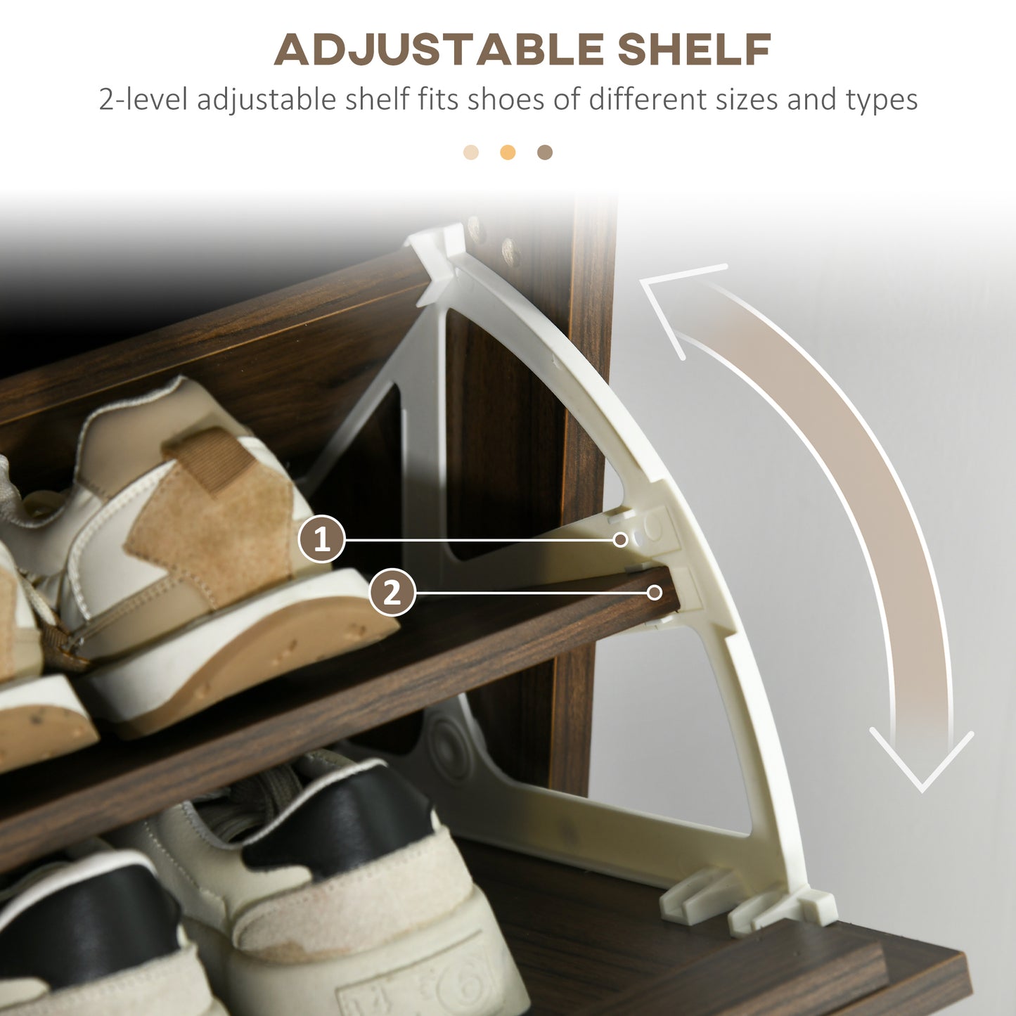Shoe Storage Cabinet Organizer for 18 Pairs of Shoes with 3 Flip Drawers and Adjustable Shelves, Walnut