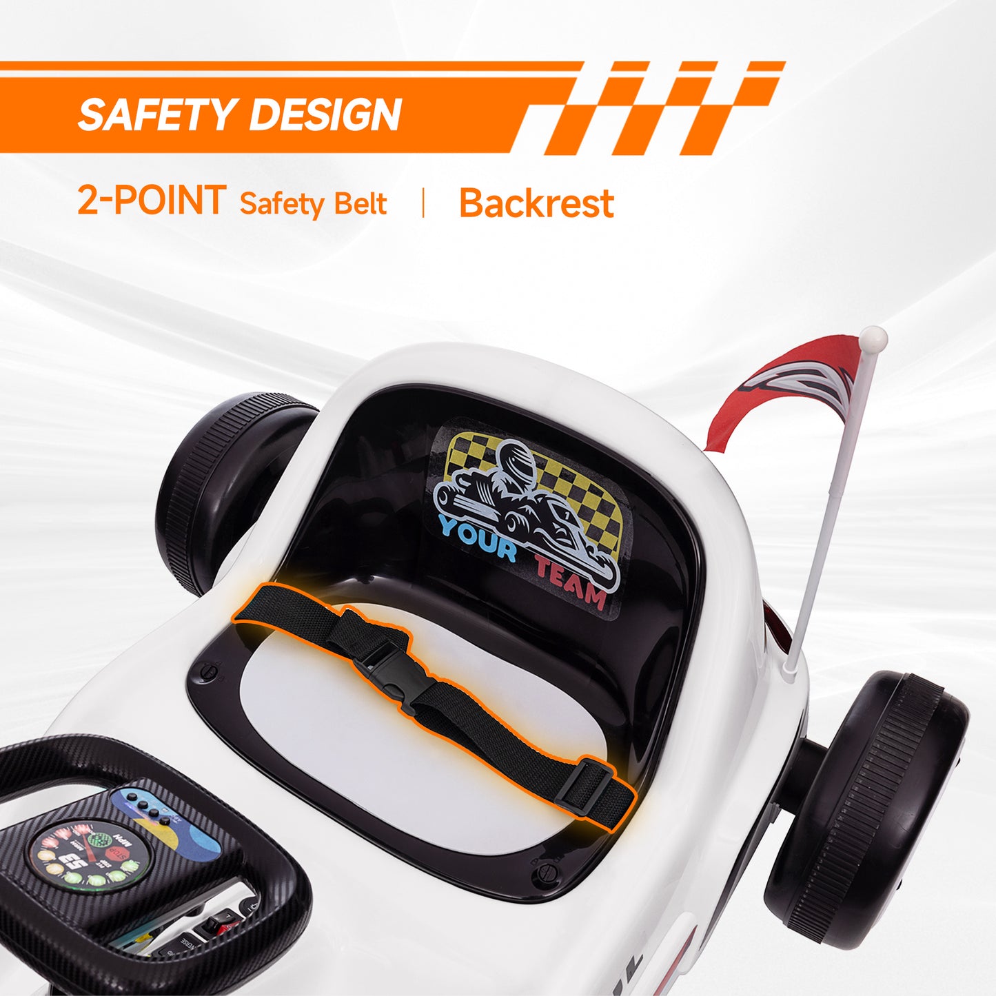 Qaba 6V Electric Go Kart for Aged 3-5 Kids with Music, Light, Horn, White
