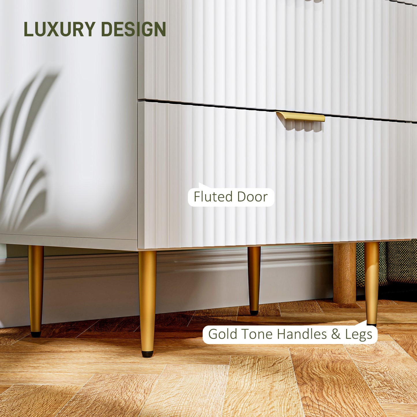 Modern Chest of Drawers 4 Drawer Dresser for Bedroom with Gold Legs and Handles, White