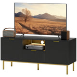 Modern TV Console for TVs up to 50 Inch, Entertainment Center with Smart RGB LED Lights and Soft Close Doors, Black