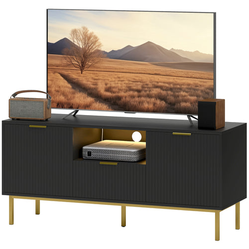 Modern TV Console for TVs up to 50 Inch, Entertainment Center with Smart RGB LED Lights and Soft Close Doors, Black