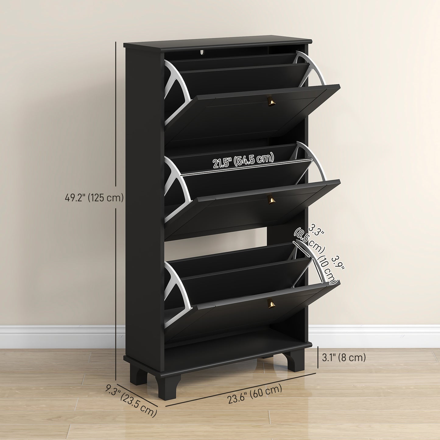 Narrow Shoe Storage with 3 Flip Drawers and Adjustable Shelves, Shoe Cabinet Organizer for 12 Pairs of Shoes, Black