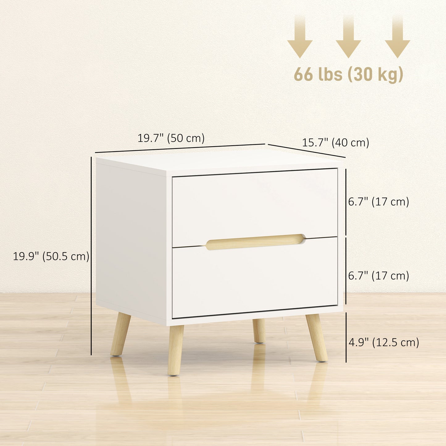 Nightstands Set of 2, Bedside Table with 2 Drawers, Modern Side End Table with Solid  Wood Legs for Bedroom, White