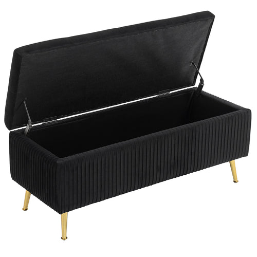 Storage Ottoman Bench, 43 Inch Large Storage Chest with Steel Legs and Padded Seat, Foot Rest, Load 485 lbs, Black