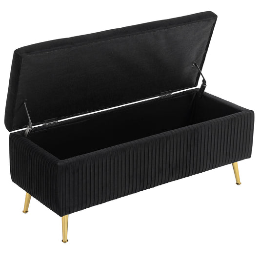 Storage Ottoman Bench, 43 Inch Large Storage Chest with Steel Legs and Padded Seat, Foot Rest, Load 485 lbs, Black