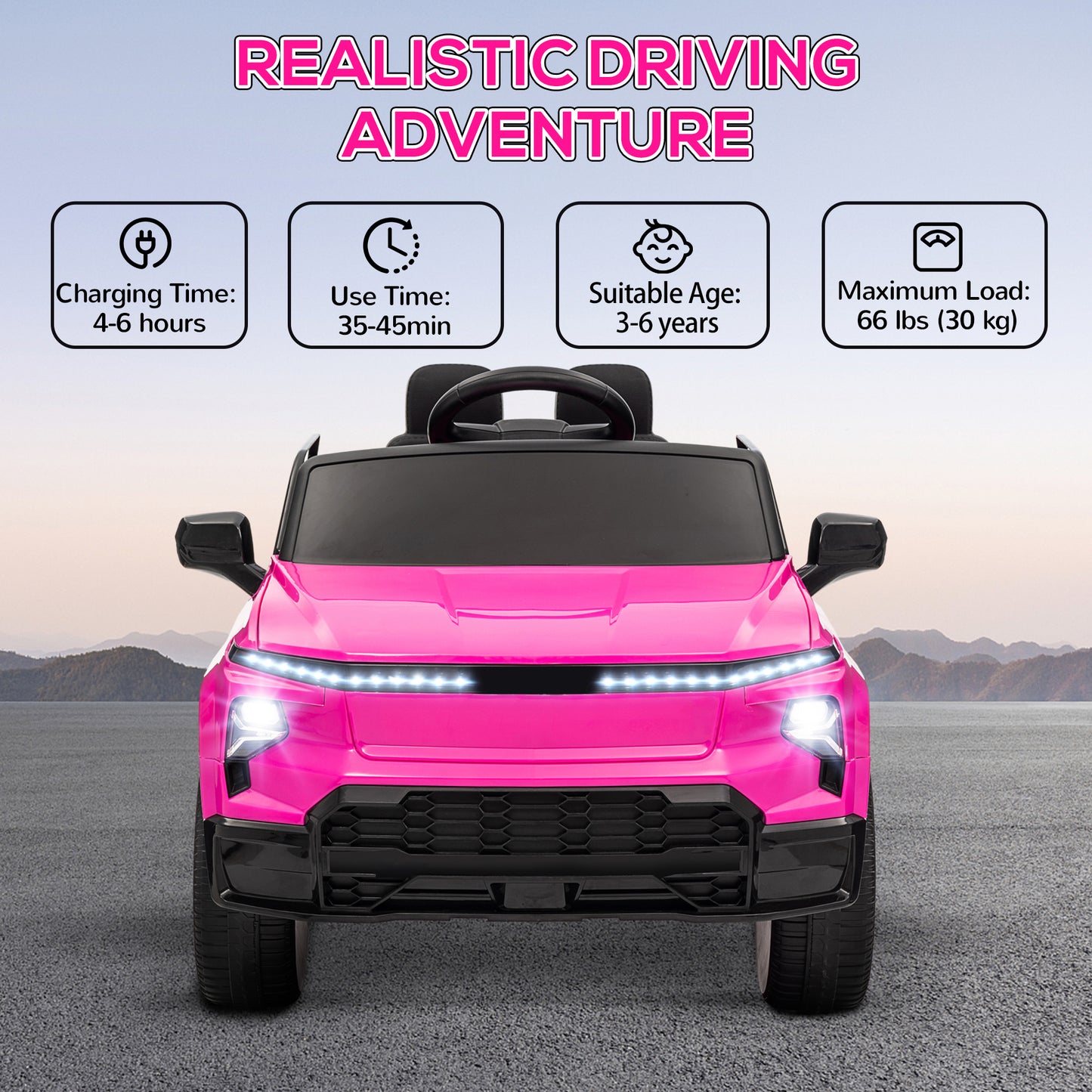 Qaba 12V CHEVROLET SILVERADO EV RST Licensed Kids Car w/ Remote, Spring Suspension, Soft Start, Training Wheels, Pink