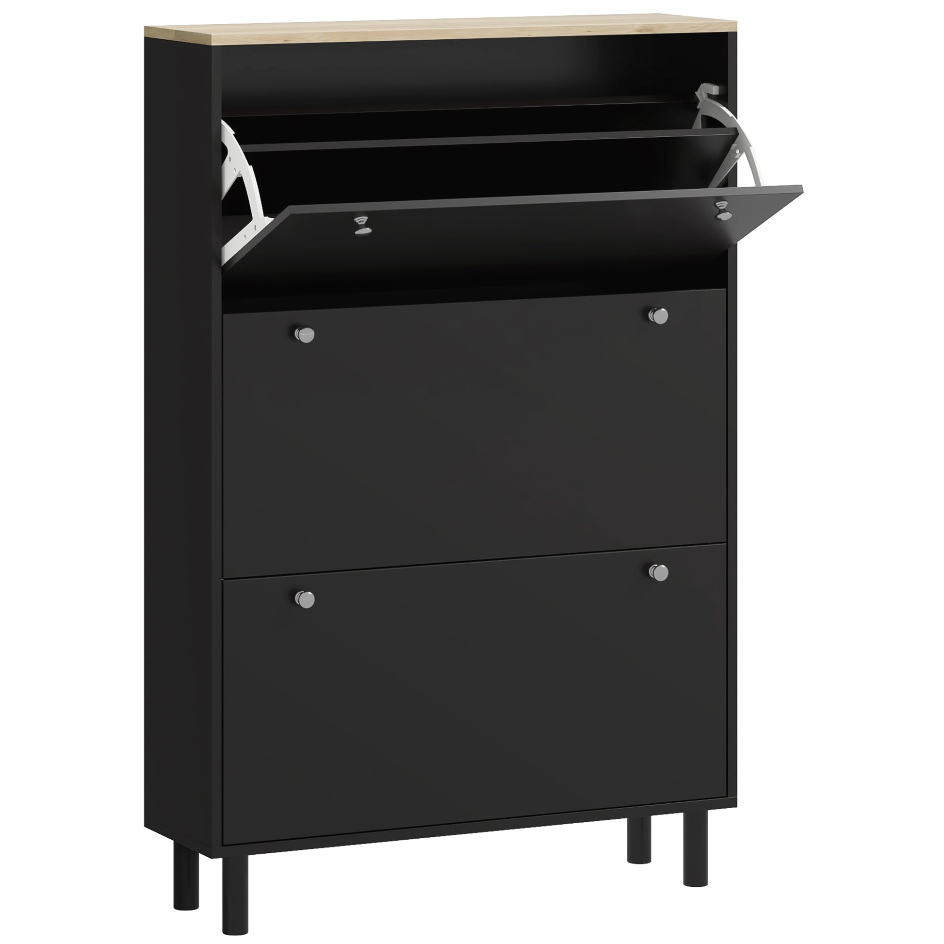 Shoe Storage with 3 Flip Drawers and Adjustable Shelves, Entryway Shoe Storage Cabinet for 24 Pairs of Shoes, Black