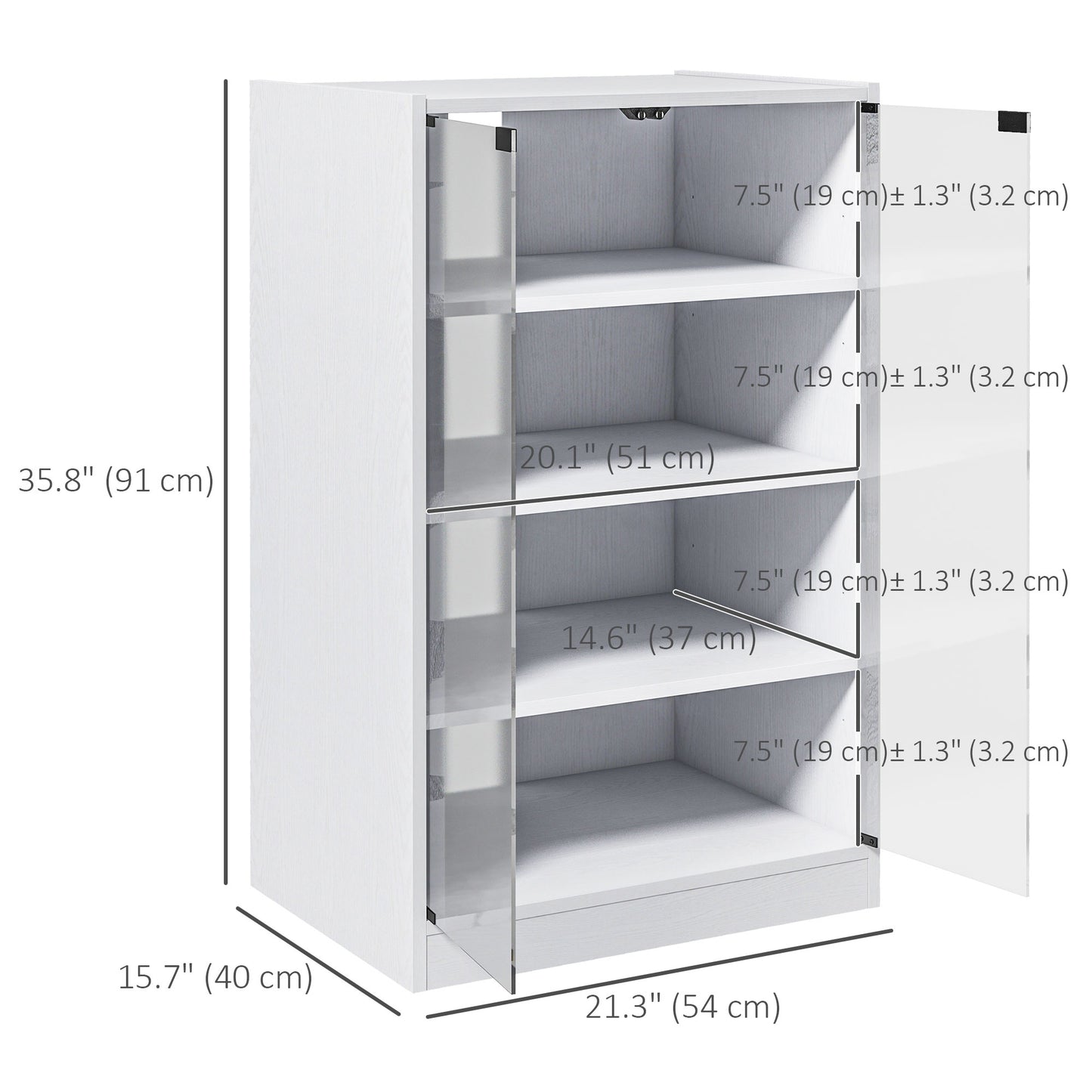 5-Tier Media Cabinet, Media Stand with Adjustable Shelves, Tempered Glass Doors, and Cable Management, Distressed White