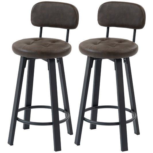 Bar Stools Set of 2, Upholstered Breakfast Bar Chairs with Footrest and Backrest for Kitchen Counter, Brown