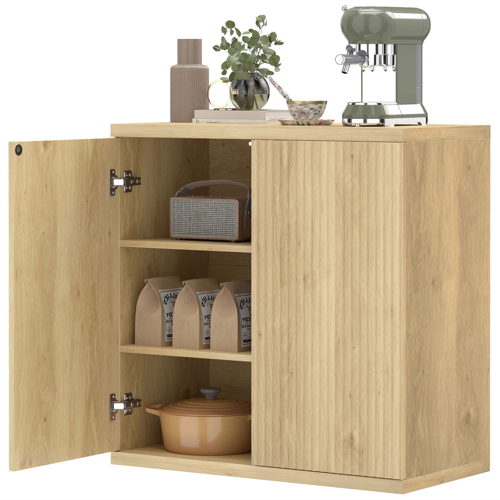 Sideboard Buffet Cabinet, 30.7" Modern Kitchen Storage Cabinet with Soft-Close Door and Adjustable Shelves, Oak