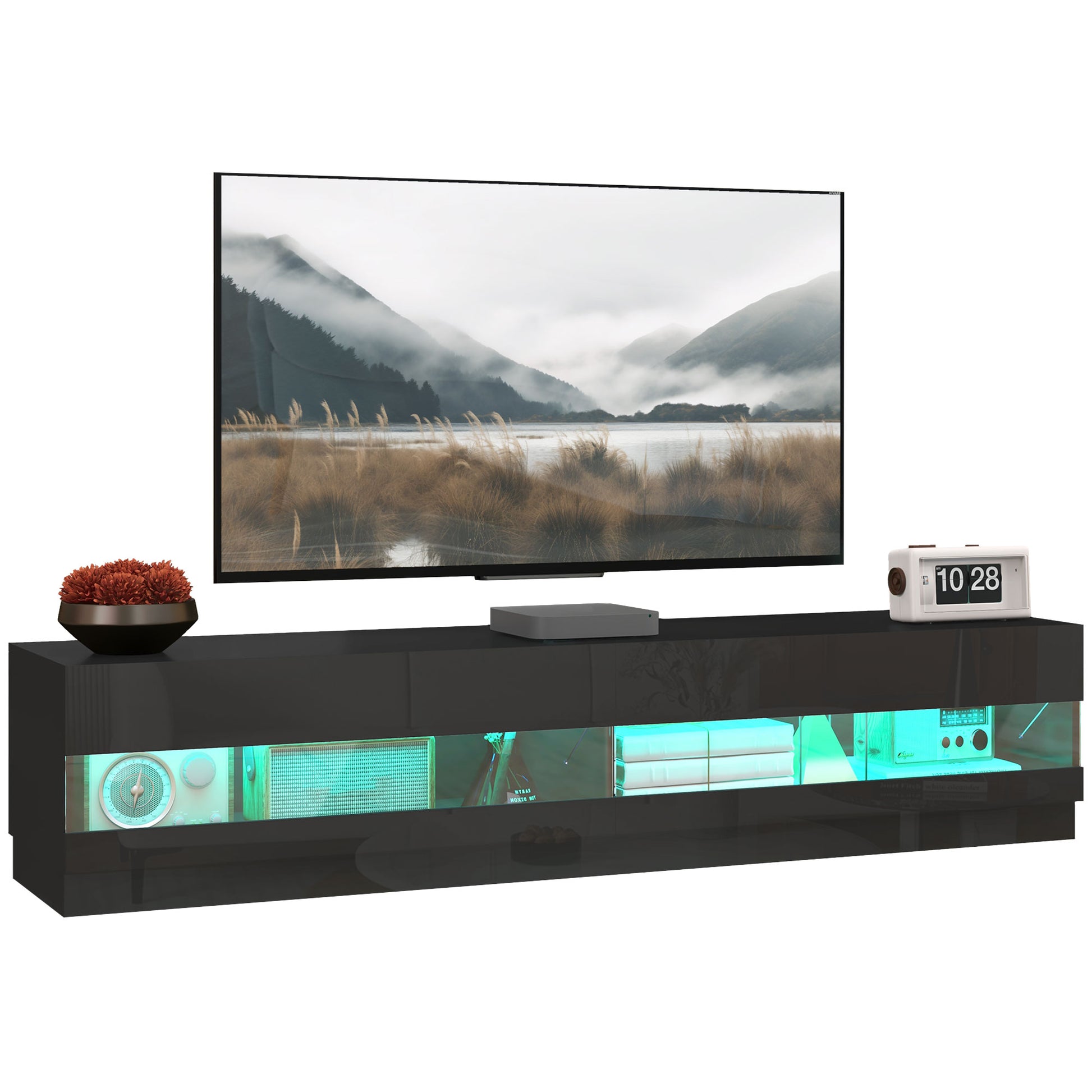 Lighted TV Stand for TVs up to 75", TV Cabinet with Storage for Living Room, High Gloss Black