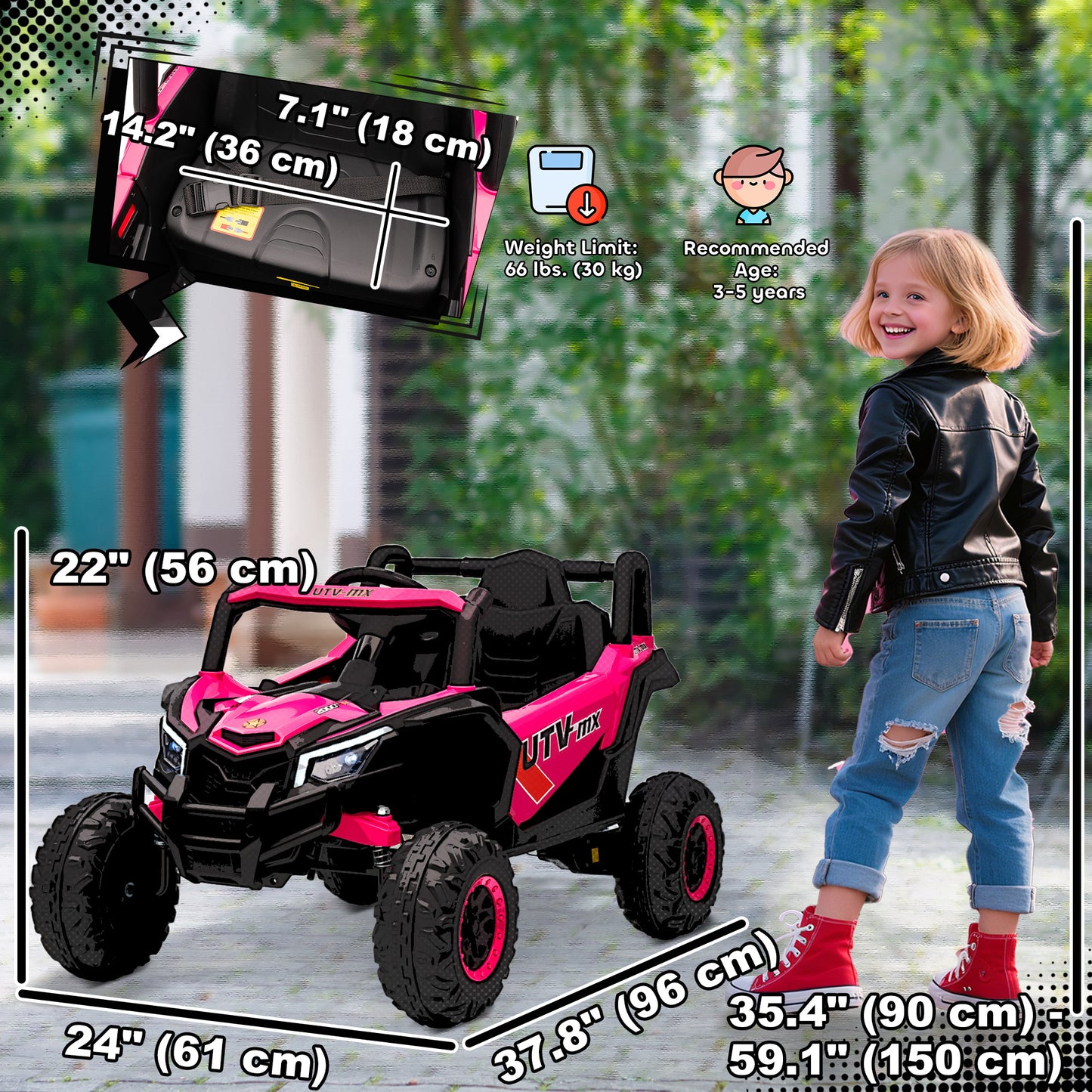 Qaba 12V Kids Ride On Car with Remote Control, Battery Powered Electric UTV with Spring Suspension for Aged 3-5 Years, Pink