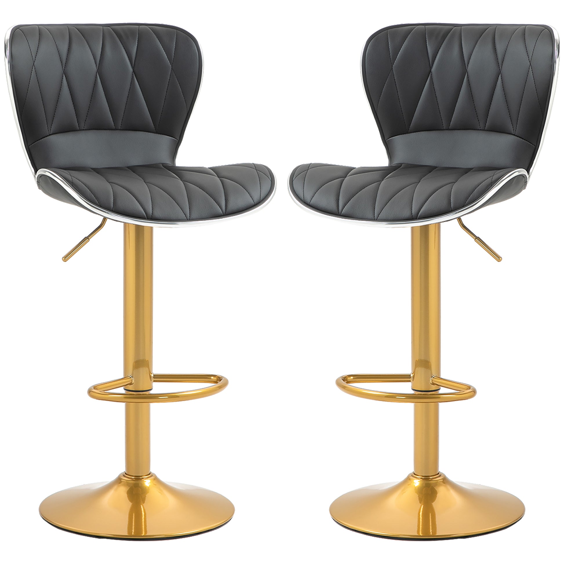 Counter Height Bar Stools Set of 2, Adjustable Height Bar Chairs with Swivel Seat, PU Leather Upholstery