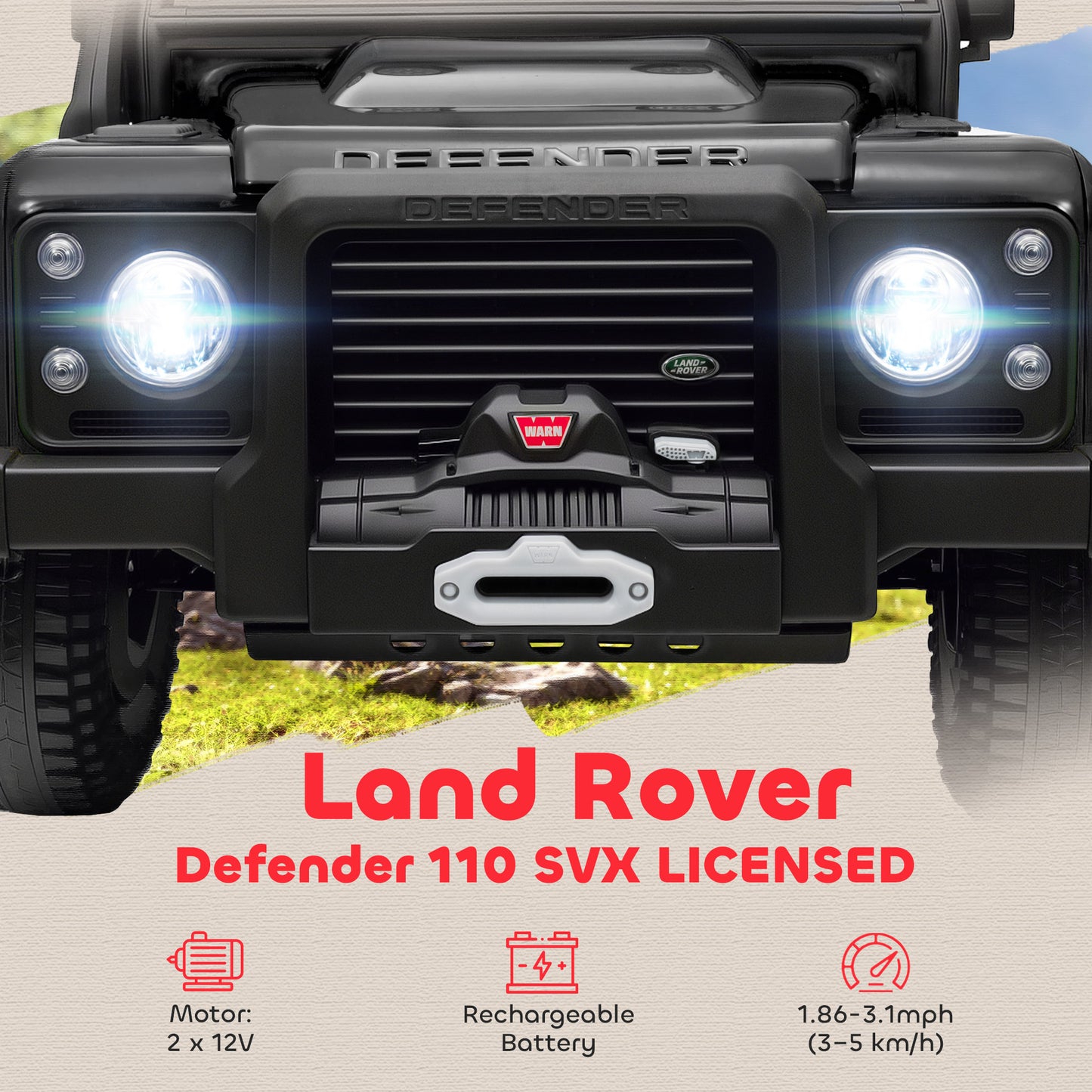 Qaba Land Rover Licensed Kids Ride on Truck with Remote Control, Spring Suspension, LED Lights, 3 Speed for Ages 3-5, Black