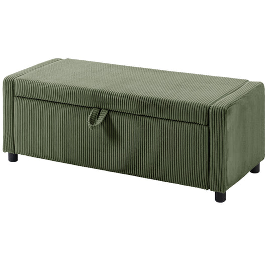 Storage Ottoman, Upholstered Corduroy End of Bed Bench with Thick Padding, Storage Bench for Bedroom, Dark Green