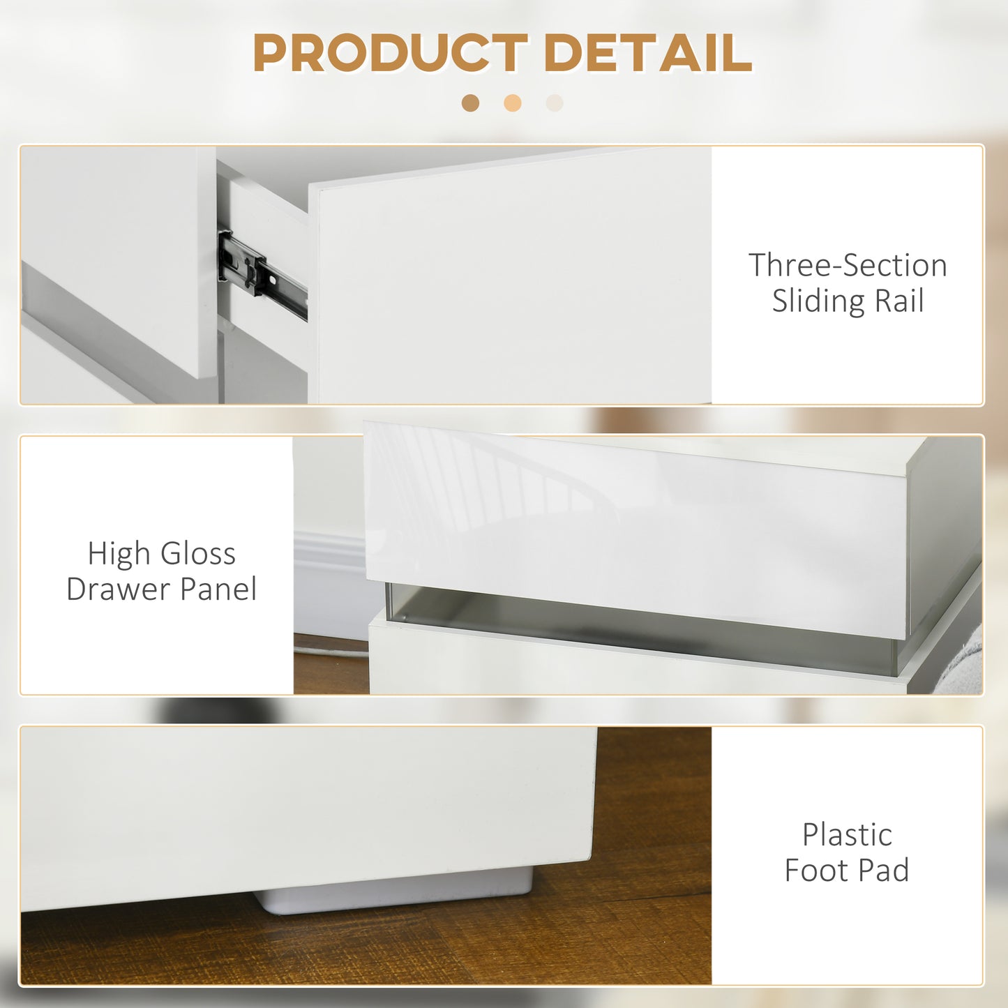 Modern Nightstand, Bedside Table with 2 Drawers, USB Powered RGB LED Lights for Bedroom, White