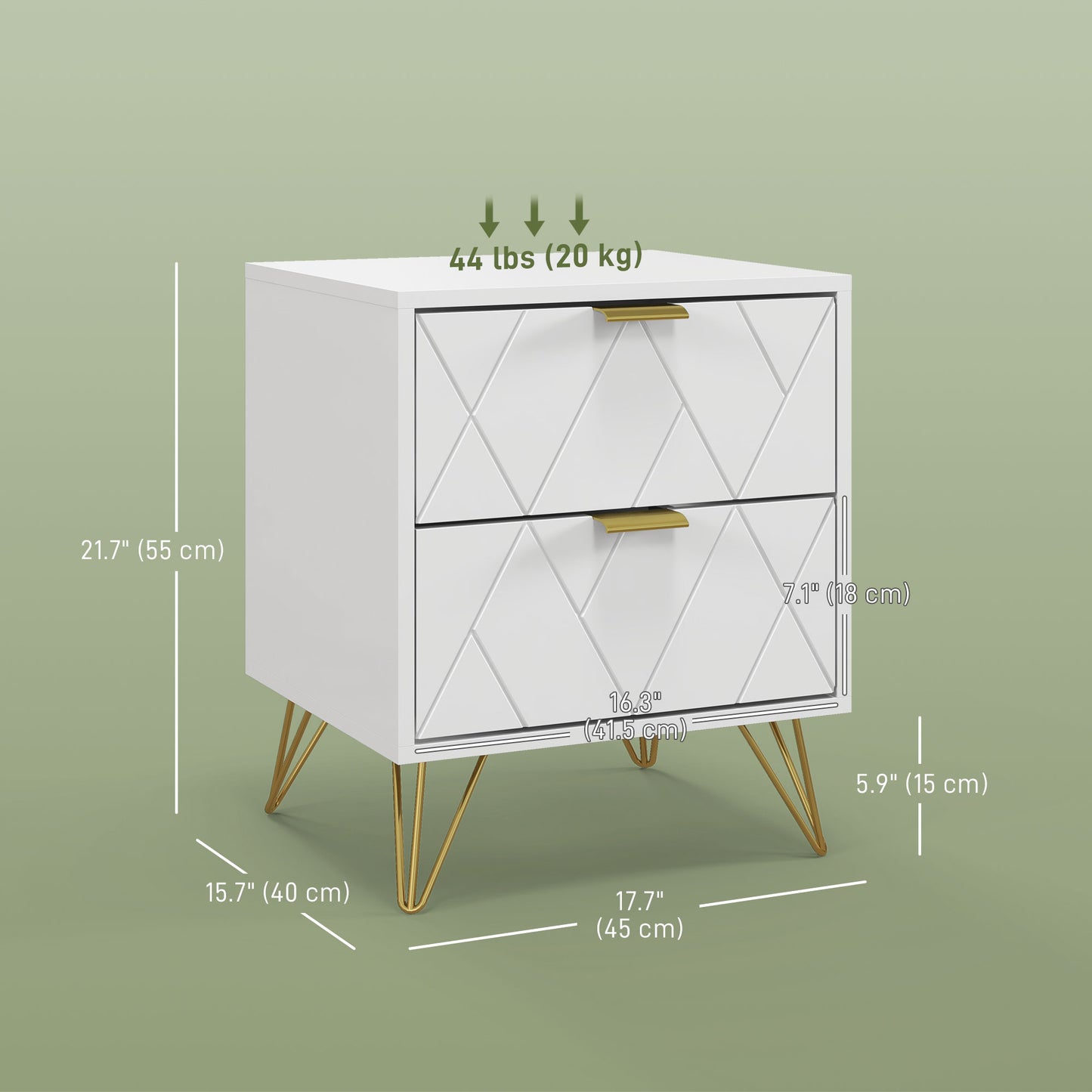 Modern Bedside Table, Accent Nightstand with 2 Drawers, Bed End Table for Bedroom, Living Room, White