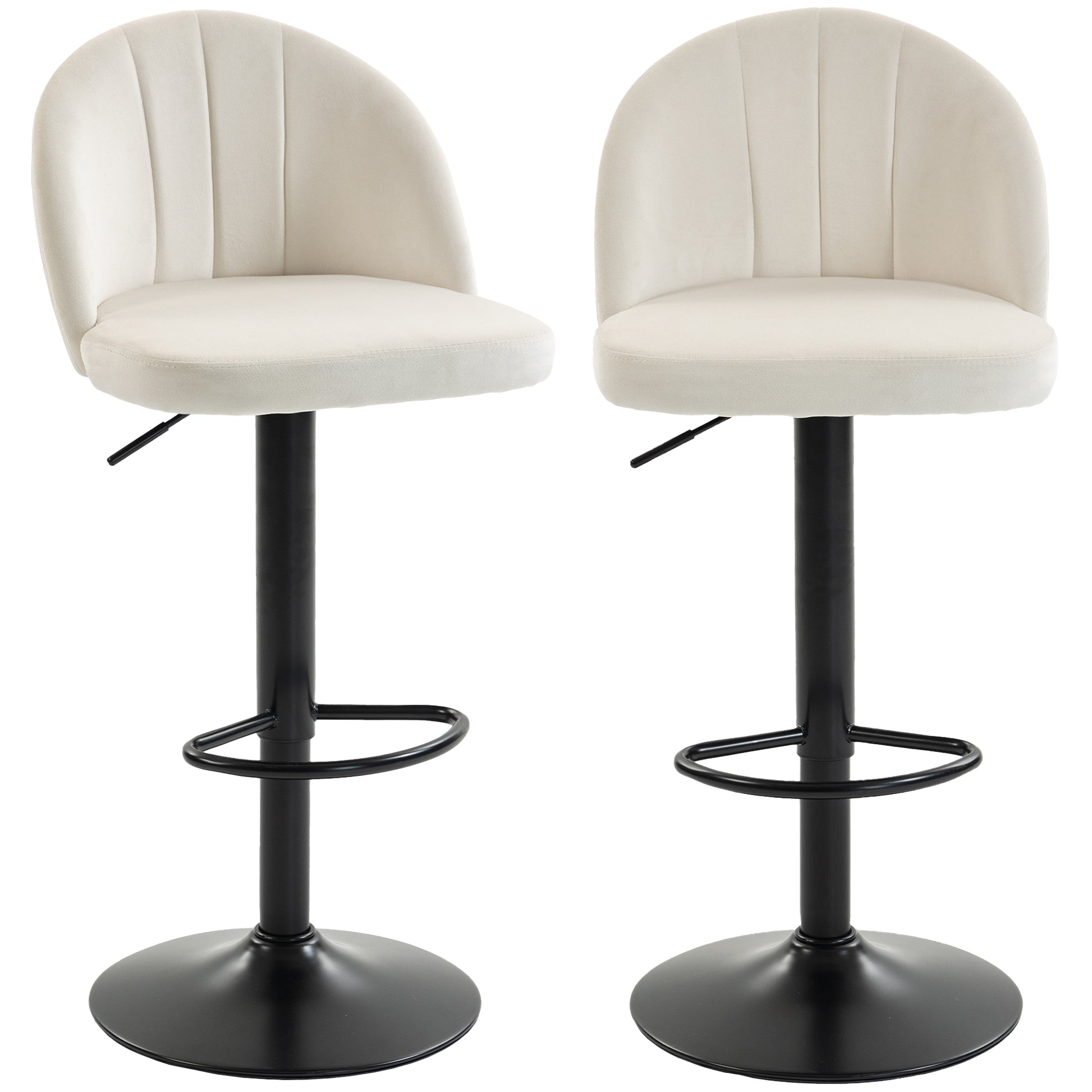 Bar Stools Set of 2, Swivel Counter Height Barstools with Footrest, Cream White