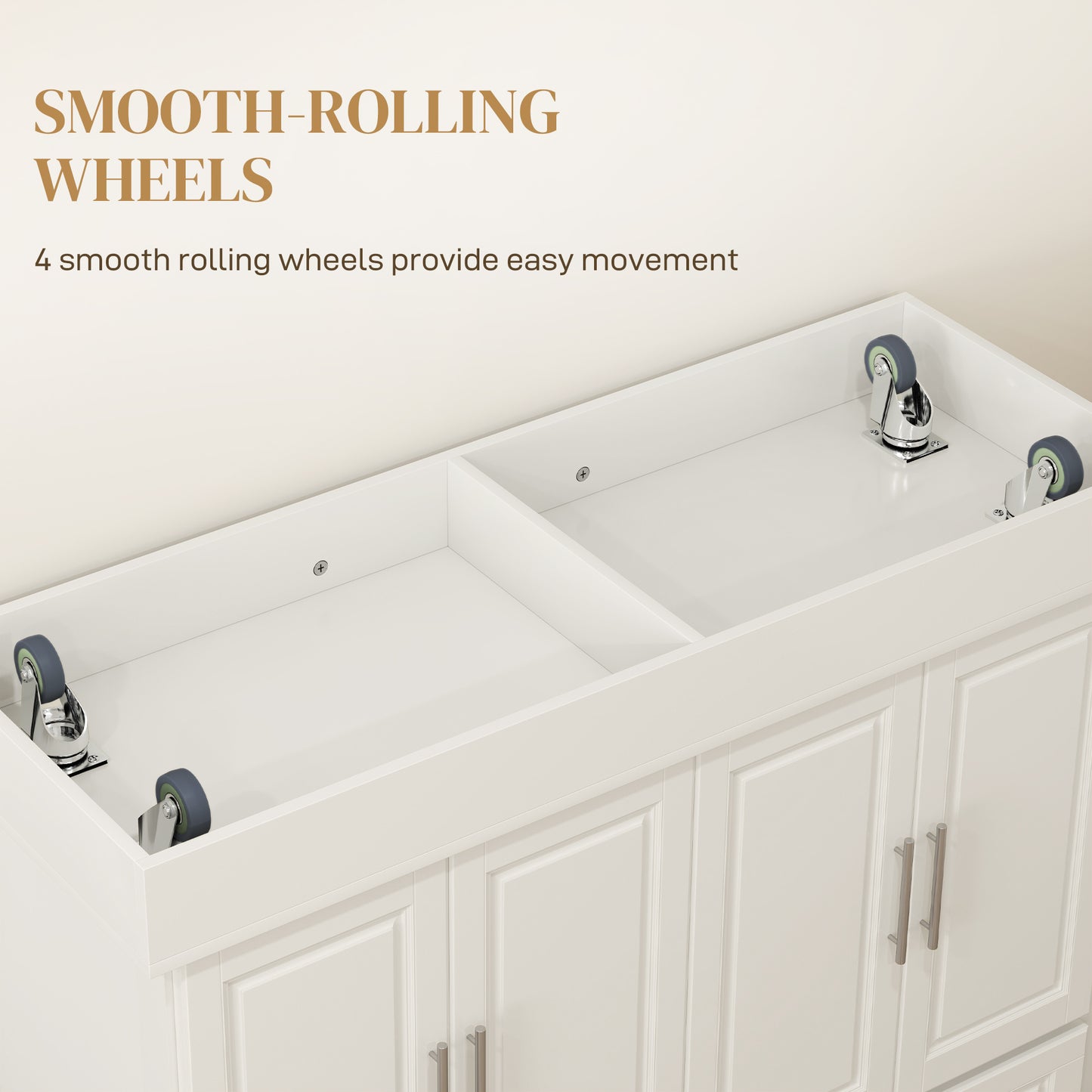 Rolling Kitchen Island with Storage and Stainless Steel Top, Kitchen Trolley with Drawers, Cabinets, Towel Rack, Cream