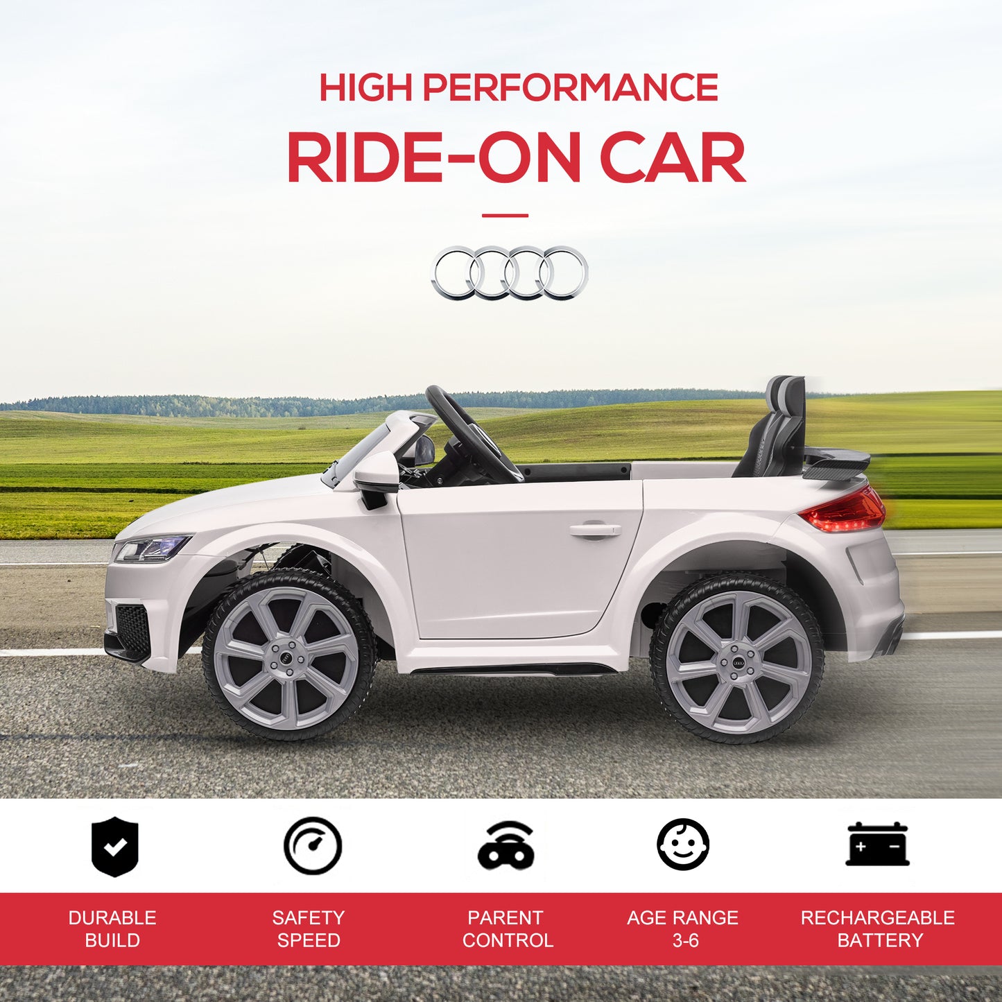 Aosom Officially Licensed Kids Ride-On Car 6V Battery Powered Vehicle Perfect Gift For Kids with Remote Control, Suspension Wheel, Adjustable Speed, White