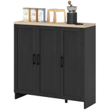Modern Sideboard Buffet Cabinet, Modern Kitchen Storage Cabinet with 3 Doors Adjustable Shelves, for Dining Room, Black