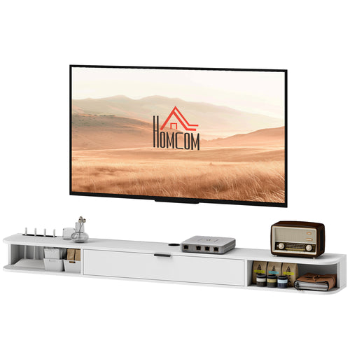 71" Floating TV Stand for TVs up to 75 Inch, Wall Mounted Media Console with Flip Drawer and 2 Open Shelves, White