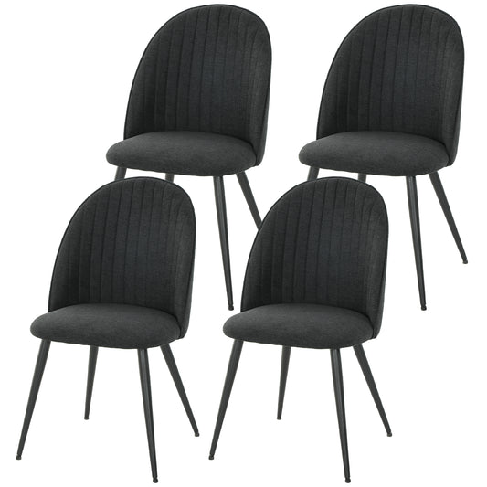 Set of 4 Modern Dining Chairs, Velvet Upholstered Kitchen Chairs with Steel Legs for Living Room, Black
