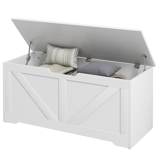 39.4 Inches Storage Chest, Storage Trunk with 2 Safety Hinges for Living Room, White Wood Grain