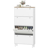 Narrow Shoe Cabinet with 4 Flip Drawers, Shoe Storage Cabinet with Adjustable Shelves, Holds 24–32 Pairs, White